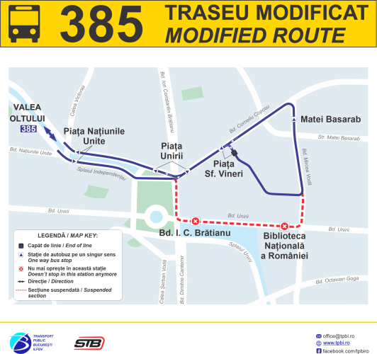 Linia de autobuz 385 va circula pe un traseu modificat de sâmbătă 25