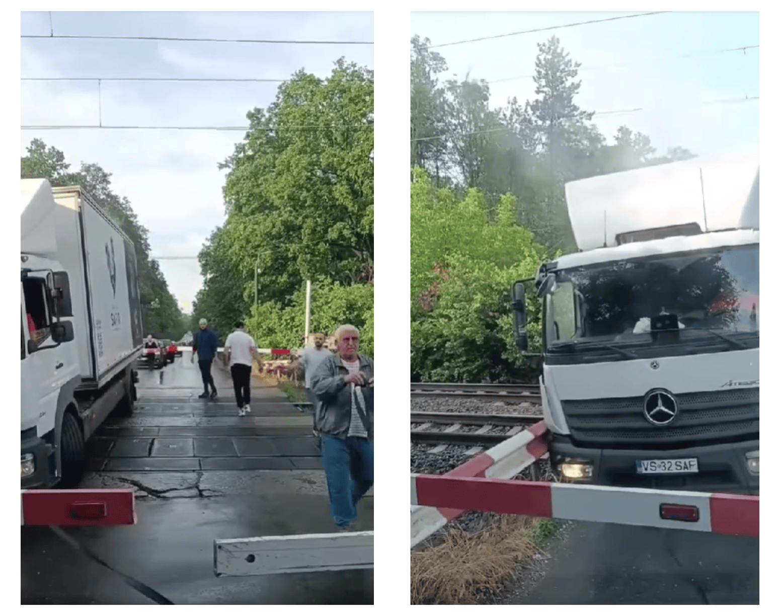 VIDEO | Moment dramatic: un camion s-a blocat între bariere pe calea ferată București-Constanța