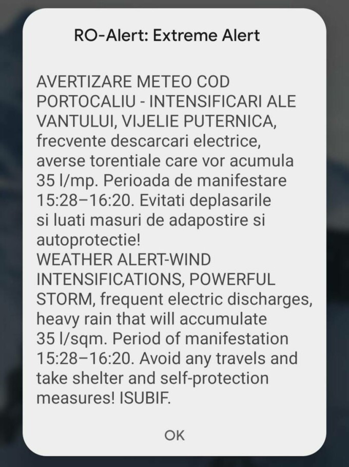 Mesaj Ro-Alert în București.