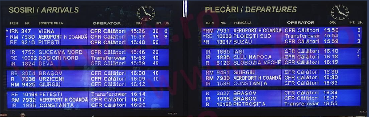 afișajul din Gara de Nord