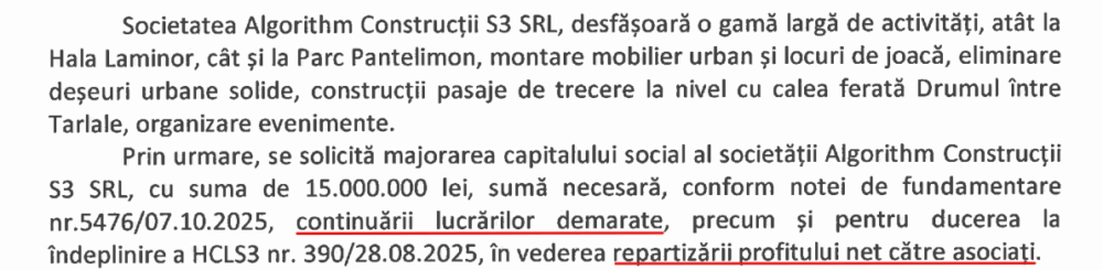 Hotărârea prin care se alocă bani pentru Algorithm Construcții
