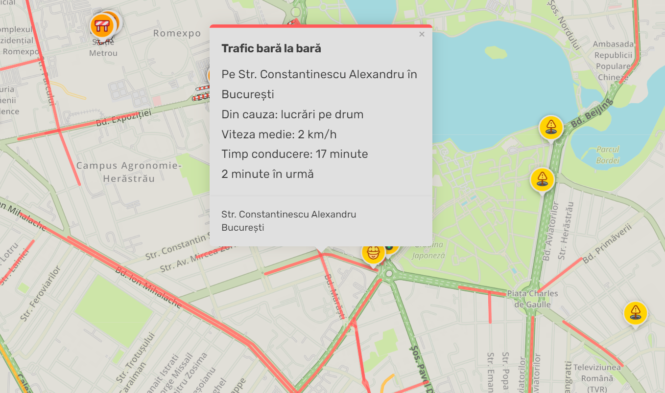 Trafic paralizat la Arcul de Triumf din cauza unor lucrări. Firma a fost amendată de Brigada de Poliție Rutieră