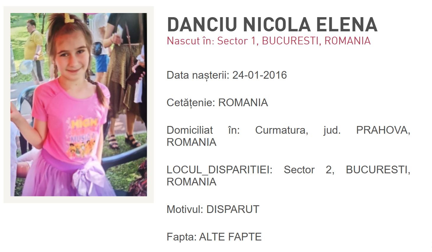 Copil de nouă ani, dispărut în Capitală. Foto: Poliția Română