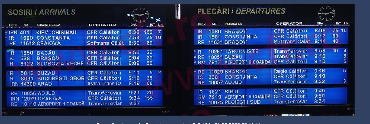 Întârzieri de sute de minute, la trenurile cu sosiri în Capitală | FOTO: Captura ecran CFR Infrastructura