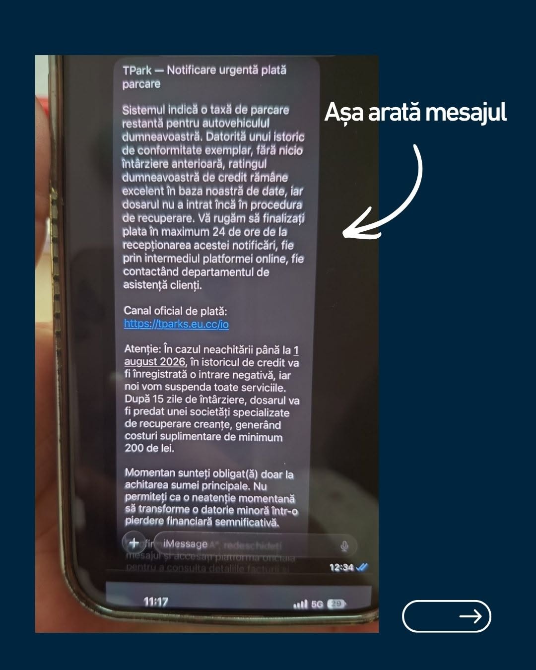 Tentativă de phishing la Compania Municipală Parking București. Taxe false de parcare. FOTO: Compania Municipală Parking București/FB