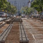 Lucrările de reabilitare a liniei de tramvai pe Bulevardul Ion Mihalache. Foto: FB/ PMB