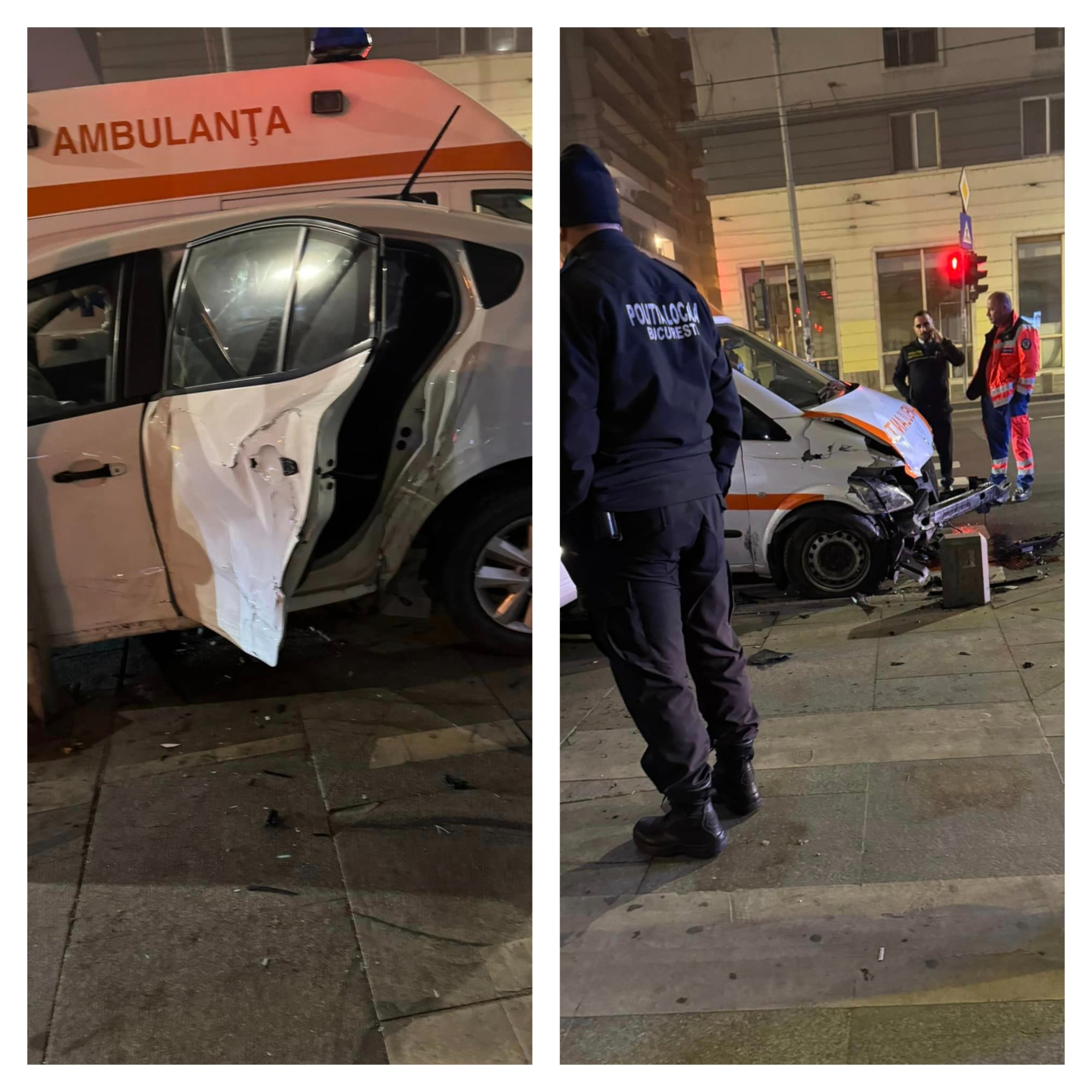 O ambulanţă care transporta un deţinut s-a ciocnit cu o maşină la intersecţia Regina Elisabeta – Brezoianu